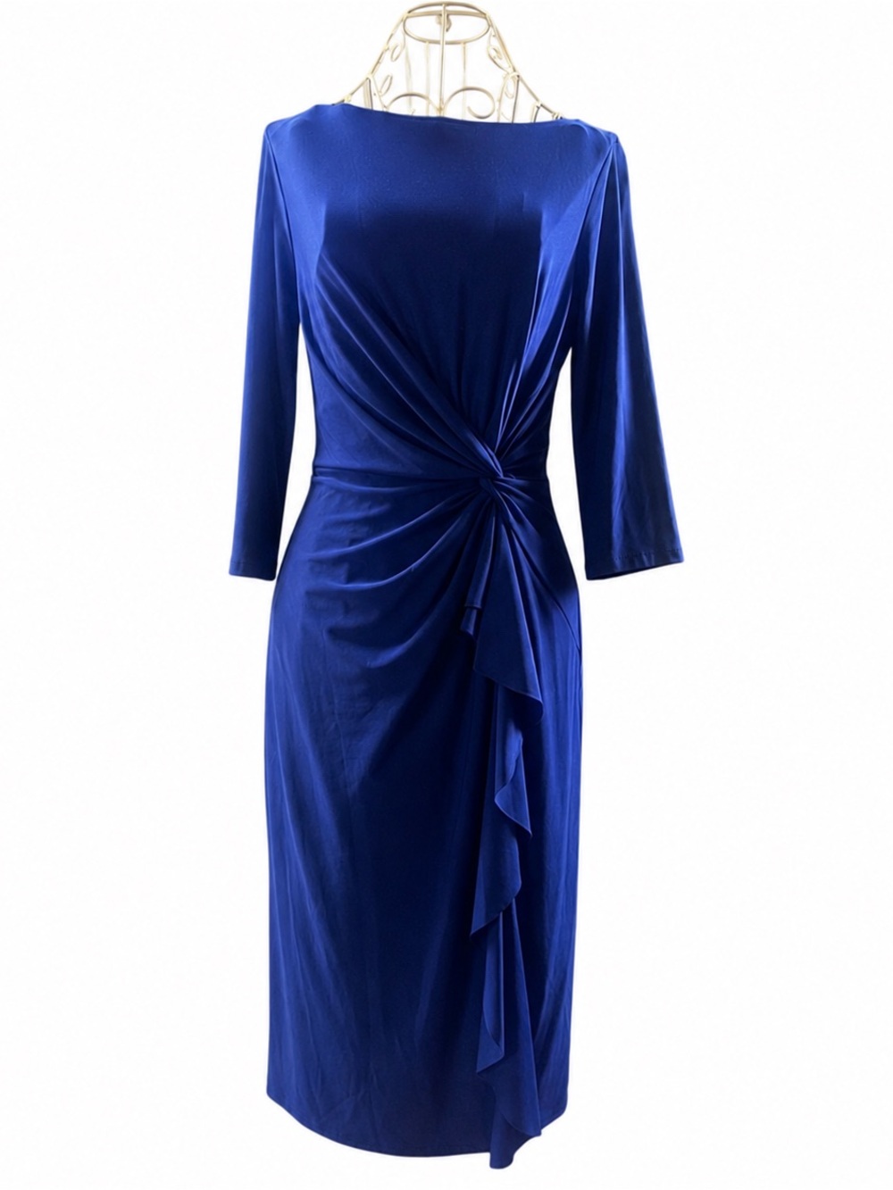 Lauren Ralph Lauren Royal Blue Ruched Side Twist Midi Dress Size 2